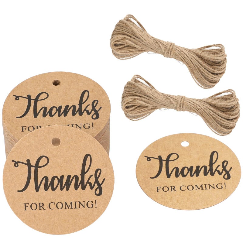 G2PLUS Thank You Tags, 100PCS Thank You for Coming Tags, 2 in Round Kraft Paper Gift Tag with String for Gift Wrapping, DIY Arts & Crafts, Wedding Party Favors - Image 1